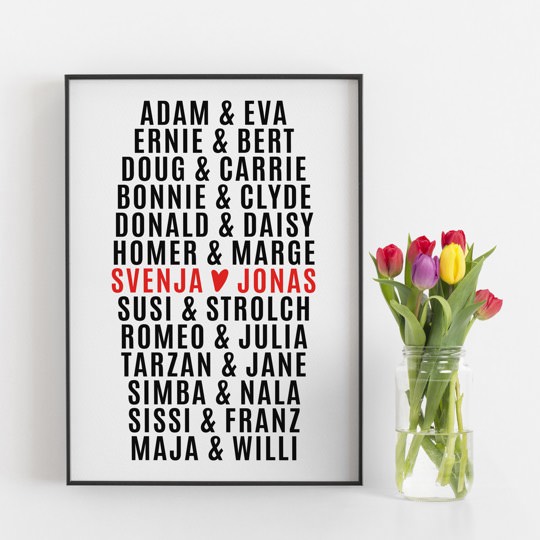 Personalisiertes Poster mit berühmten Paaren