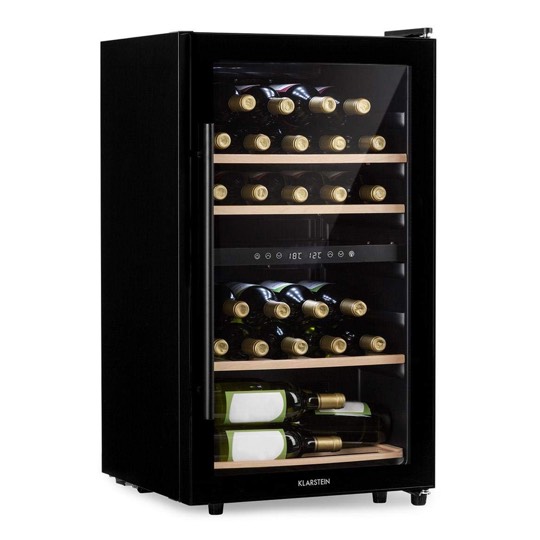 Edler Weinkühlschrank mit 2 Temperaturzonen und vier herausnehmbaren Holzeinschüben