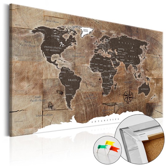 Weltkarte auf Leinwand mit Rückwand aus Kork