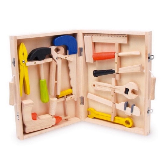 Werkzeugkoffer aus Holz mit 12 Spielwerkzeugen