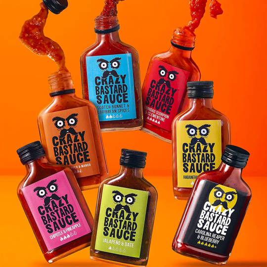 7 tlg. Crazy Bastard Chilli Saucen Geschenkset - mild bis extrem scharf