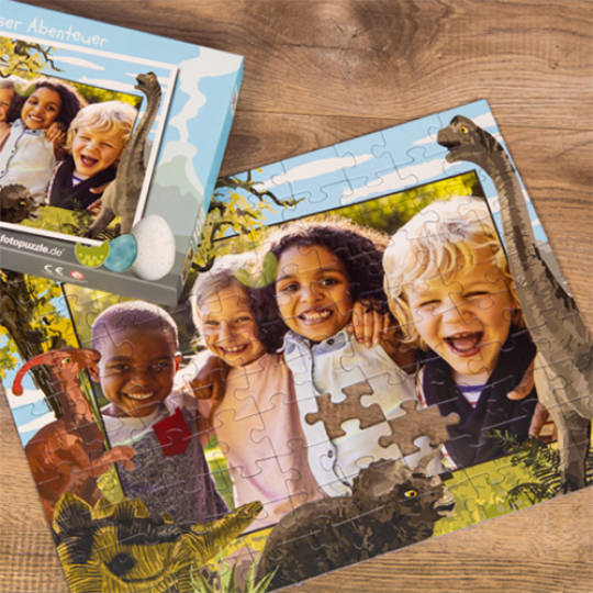 Cooles Dino Kinderpuzzle mit eigenem Foto