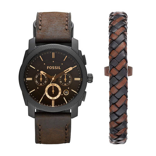 Fossil Herren Chronograph + geflochtenes Lederarmband