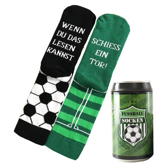 Fussball Socken mit Spruch in Geschenkdose