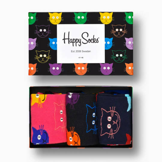 3 Paar Katzen-Socken in einer Geschenkbox