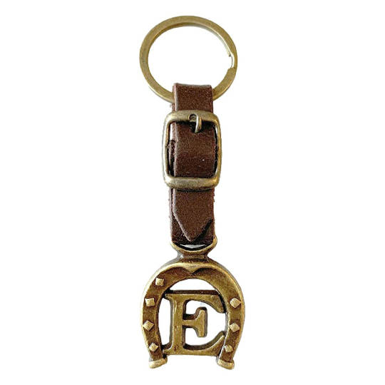 Hufeisen Schlüsselanhänger aus Leder und Kupfer - verschiedene Buchstaben