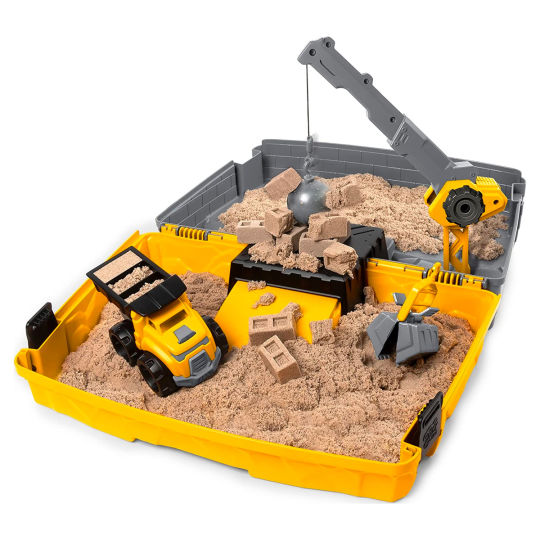 Kinetic Sand Baustellen Koffer mit Kran und Baustellenfahrzeug