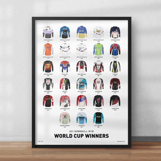 Kunstdruck mit den Mountain Bike World Cup Winner Jerseys