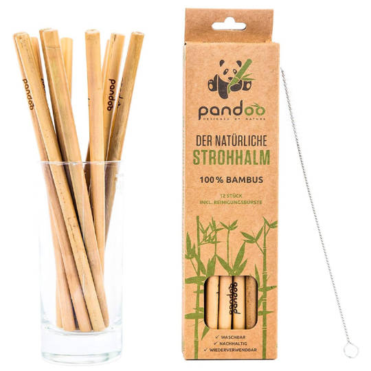 Nachhaltige Strohhalme aus 100% Bambus inkl. Reinigungsbürste