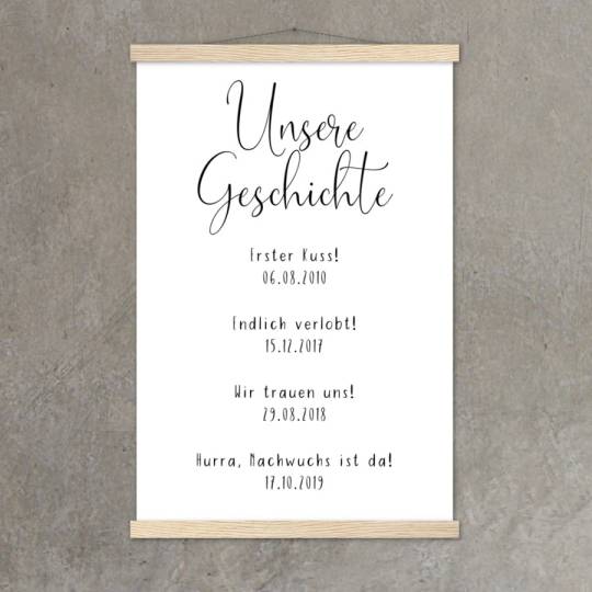 Personalisiertes Poster &ldquo;Unsere Geschichte&rdquo; mit magnetischen