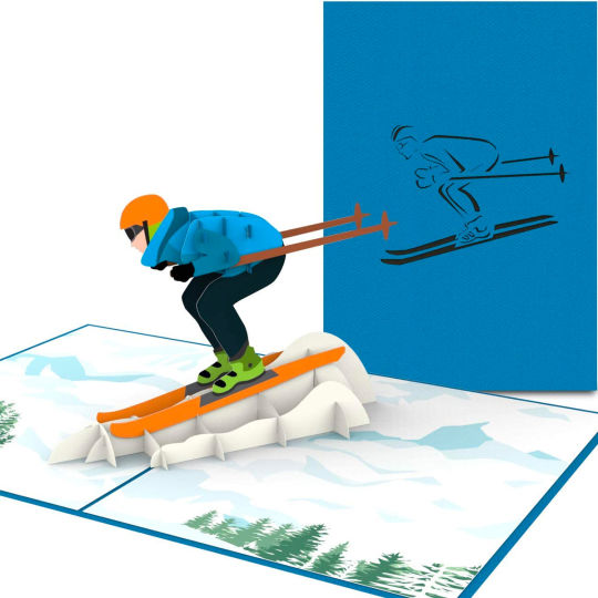 Pop-Up Karte Skifahrer - ideal als Gutschein für einen Skikurs oder Skipass