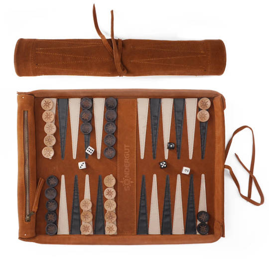 Deluxe Backgammon Spiel aus Leder zum Rollen