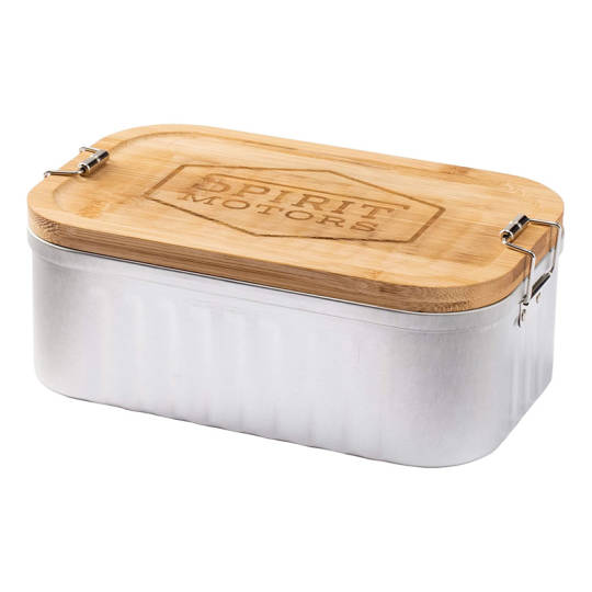 Spirit Motors Lunchbox aus Metall mit Bambusdeckel