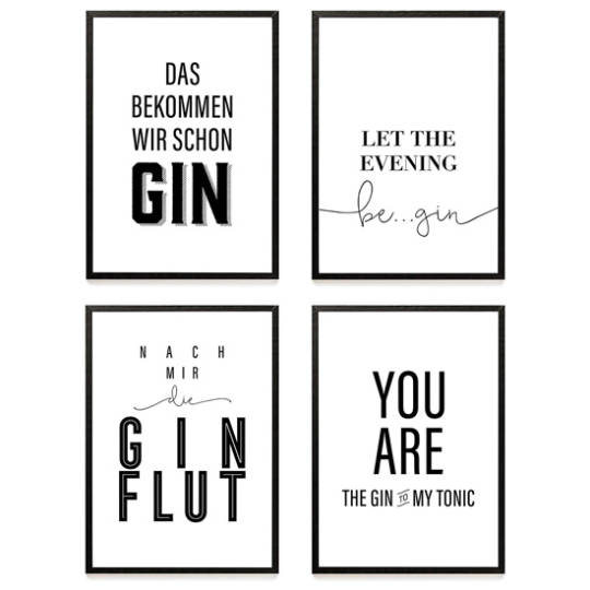 Stilvolles Premium Poster-Set mit Gin-Sprüchen (A4)
