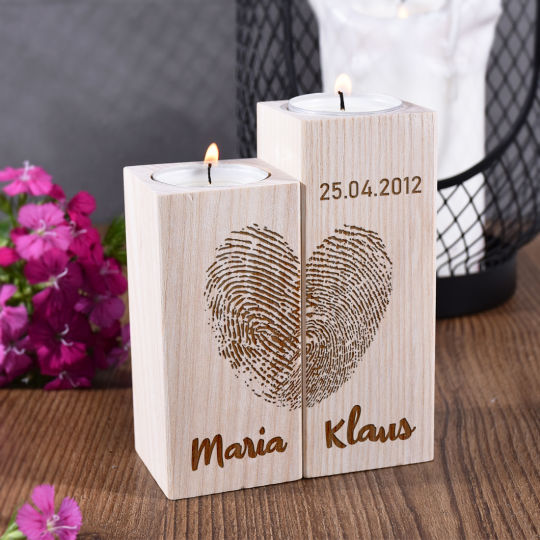 2-tlg. Teelichthalter-Set mit personalisierter Gravur zur Hochzeit