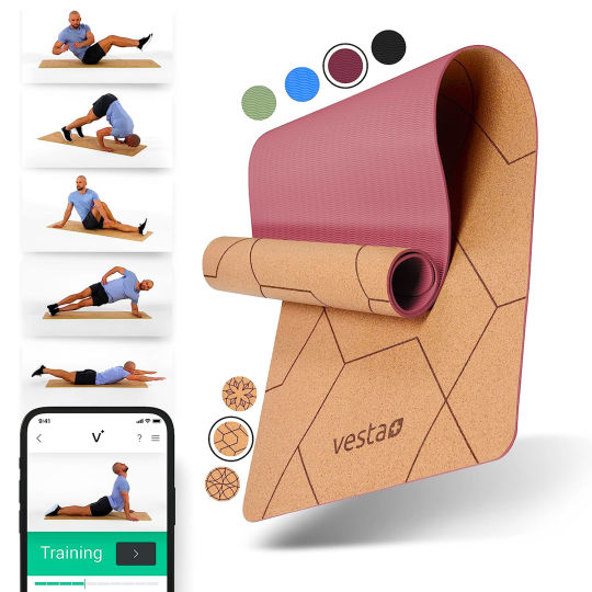 Vesta+ Yogamatte aus Kork und TPE + Fitness App