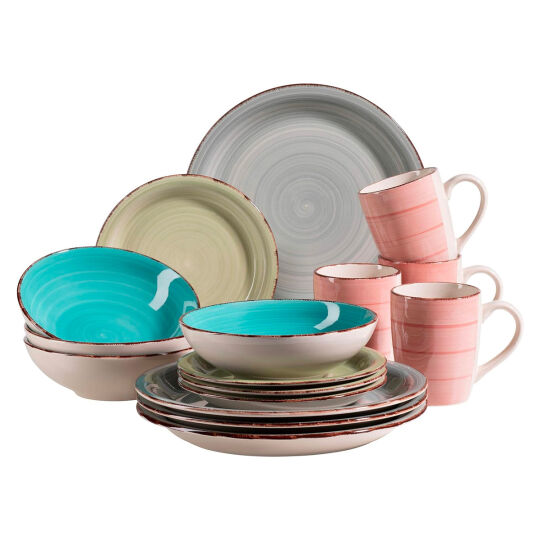16-teiliges Vintage Geschirr-Set für 4 Personen aus handbemalter Keramik